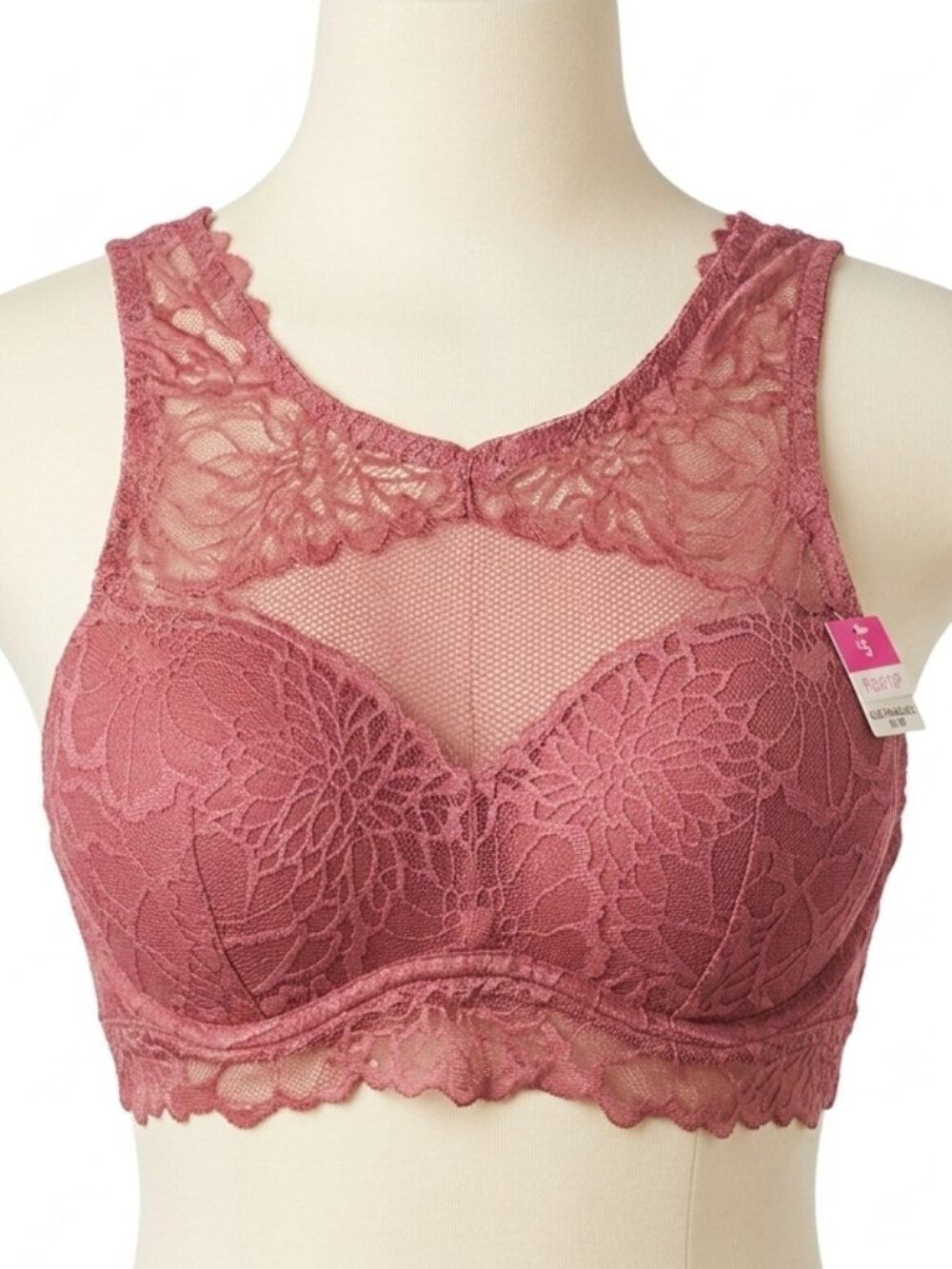 NWT VS PINK Eyelash Lace High Neck Push Up Bralette Mauve Pink Small